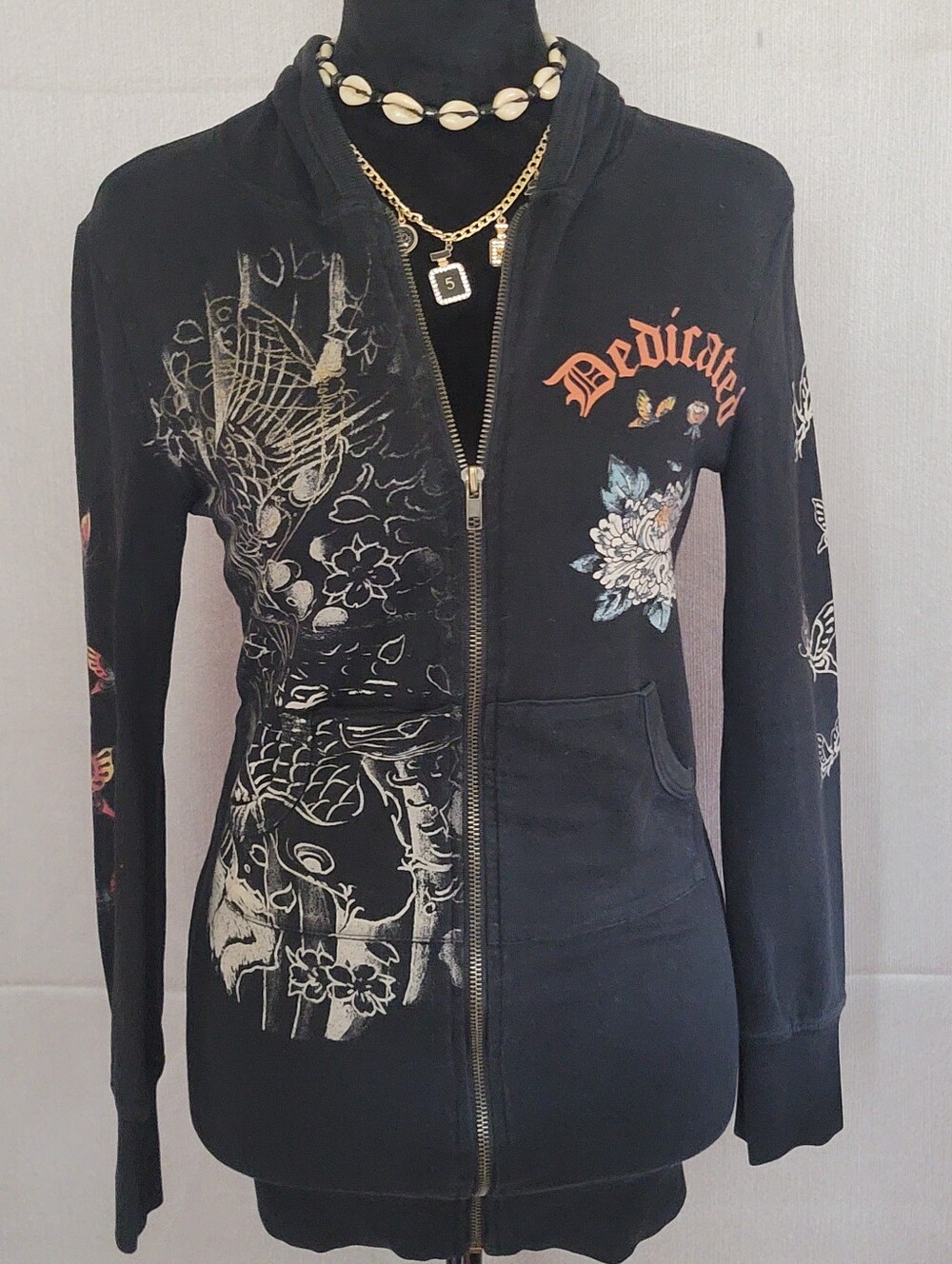 Women's Black Graphic Zip Hoodie Jacket - Dedicated Print
